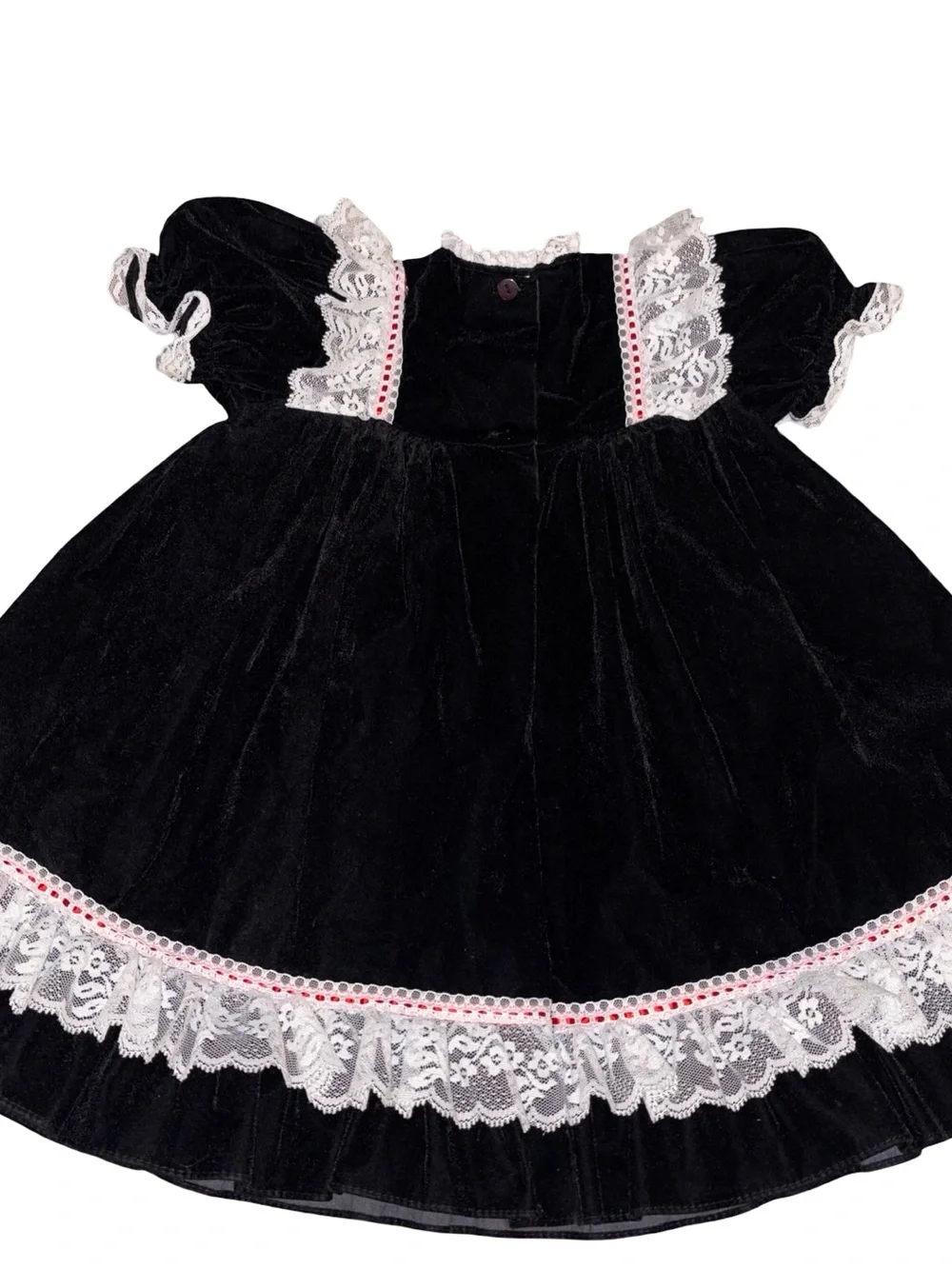 Vintage Made In USA Hugs & Kisses Girls' Black Velvet Lace-Trim Formal Dress
